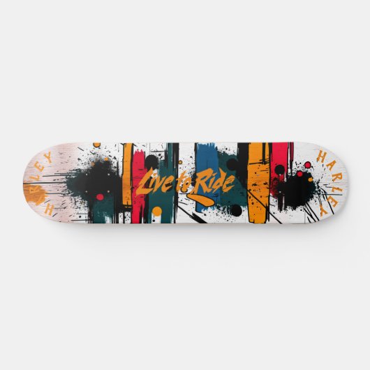 Vet Abstracte penseelstreek - Live to Ride-ontwerp Skateboard (Horizontaal)