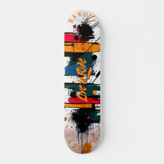 Vet Abstracte penseelstreek - Live to Ride-ontwerp Skateboard (Voorkant)