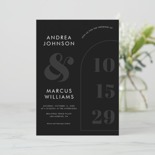 Vet Ampersand & Datum Zwart & Wit Foto Bruiloft Kaart (Staand voorkant)