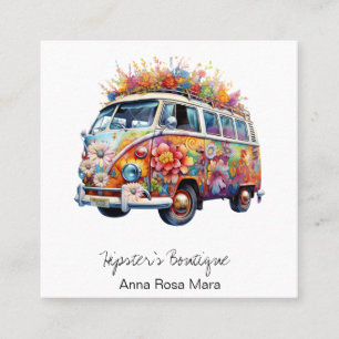 *~* Vet AP57 Boho QR Retro Flowers Vierkante Visitekaartje