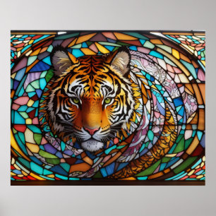 *~* Vet AP68 TIGER Glas in lood 5:4 Fantasie Poster