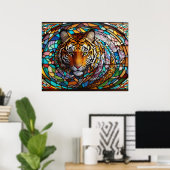 *~* Vet AP68 TIGER Glas in lood 5:4 Fantasie Poster (Thuiskantoor)