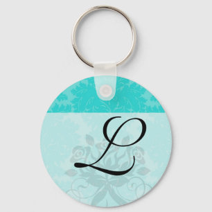 vet  aqua aquamarine blue damask patroon sleutelhanger