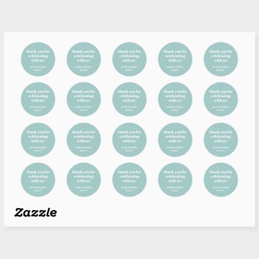 Vet Aqua Blue Retro Custom Wedding Bedankt Ronde Sticker (Vel)