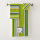 Vet Bamboe-kleuren Multi-Stripe Patroon | Monogram Bad Handdoek (Insitu)