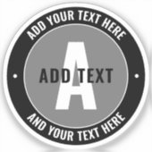 Vet bewerkbare tekst en monogram | Zwart-grijs Sticker (Voorkant)