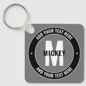 Vet bewerkbare tekst en monogram | Zwart wit en gr Sleutelhanger (Voorkant)