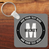 Vet bewerkbare tekst en monogram | Zwart wit en gr Sleutelhanger (Voorkant)
