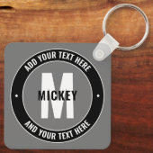 Vet bewerkbare tekst en monogram | Zwart wit en gr Sleutelhanger (Achterkant)