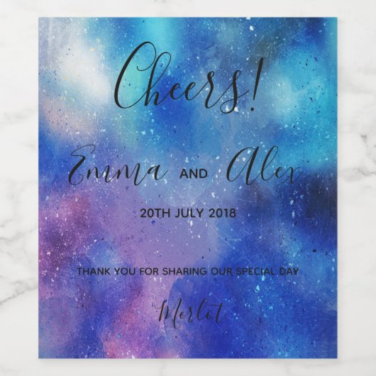 Vet Blauw Aquarel | Etiket wijnfles (Enkel label)