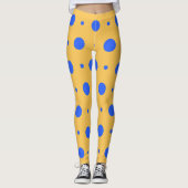 Vet Blauw en Goud Polka Dot Pattern Leggings (Voorkant)
