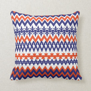 Vet blauw en Oranje tribaal Chevron Pattern Kussen