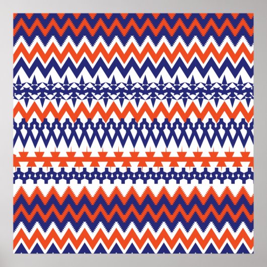 Vet blauw en Oranje tribaal Chevron Pattern Poster (Voorkant)