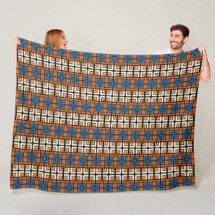 Vet blauw en terracotta geometrisch fleece deken