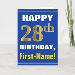 Vet, Blauw, Faux Gold 28ste Verjaardag w / Naam Ka Kaart
