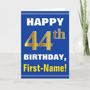 Vet, Blauw, Faux Gold 44e Verjaardag w / Naam Kaar Kaart