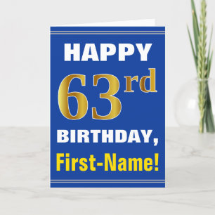 Vet, Blauw, Faux Gold 63e Verjaardag w / Naam Kaar Kaart