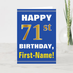 Vet, Blauw, Faux Gold 71st Verjaardag w / Naam Kaa Kaart