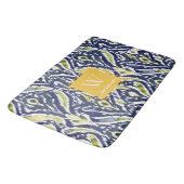 Vet Blauw Geel Abstract Classy Ikat Monogram Badmat (Gekanteld)