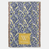 Vet Blauw Geel Abstract Classy Ikat Monogram Deken (Voorkant Verticaal)