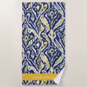 Vet Blauw Geel Abstract Classy Ikat Pattern Strandlaken (Voorkant)