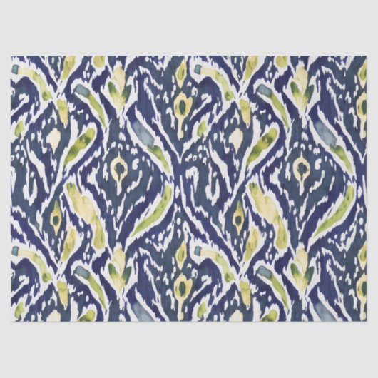 Vet Blauw Geel Abstract Classy Ikat Pattern Tissuepapier (Voorkant)