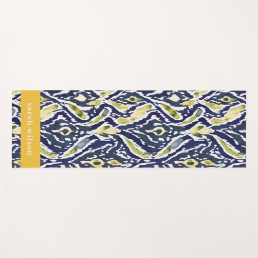 Vet Blauw Geel Abstract Classy Ikat Pattern Yogamat (Voorkant (horizontaal))
