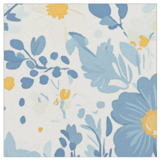 Vet Blauw Geel Cottage Tuin Bloemmotief Stof