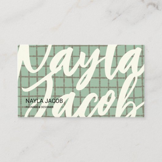 Vet Blauw Grijs Check Patroon QR Code voor Handgem Visitekaartje (Voorkant)