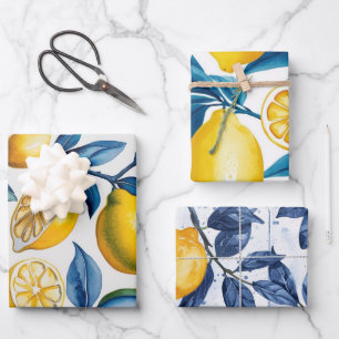 Vet Blauw Italiaans Positano Citroen Inpakpapier Vel