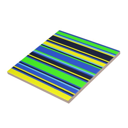 Vet Blauw, Limoen en Geel Gestreepte Tegel Tegeltje (Zijkant)
