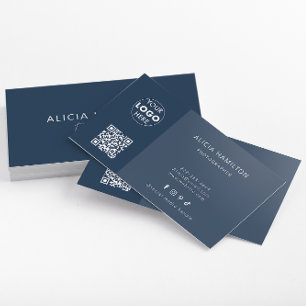 Vet blauw Modern Visitekaartje QR-code & Logo
