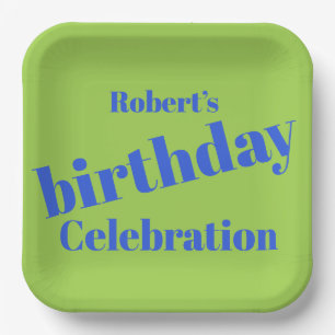 Vet blauw op limoengroen verjaardagsfeestje papieren bordje