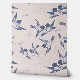 Vet Blauw Vogels Roze Peel & Stick Behang