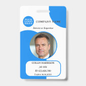 Vet Blauw Wit Retro Foto ID Badge (Front)