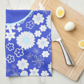 Vet Blauw Witte Bloemen Floral Pattern genaamd Theedoek (Quarter Fold)