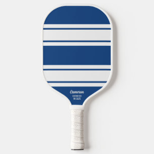 Vet Blauwe Moderne Stripe Aangepaste tekst Pickleball Paddle