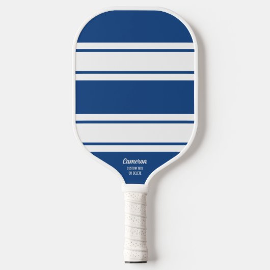 Vet Blauwe Moderne Stripe Aangepaste tekst Pickleball Paddle (Voorkant)