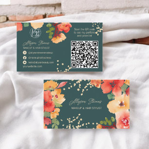 Vet blauwgroen bloemengoud make-up haar logo qr co visitekaartje