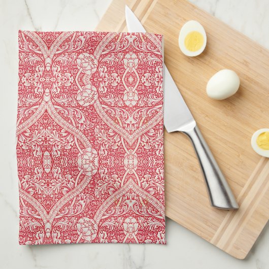 Vet bloemmotief in roze en wit theedoek (Quarter Fold)