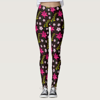 Vet bloemmotief op zwarte achtergrond leggings