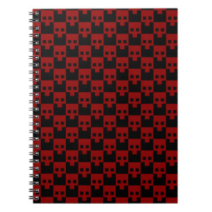 Vet blok schedel in bloed rood op zwart notitieboek