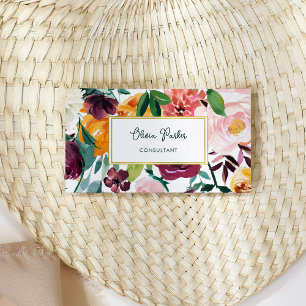 vet boeket Kleurrijke bloemen en goud Visitekaartje