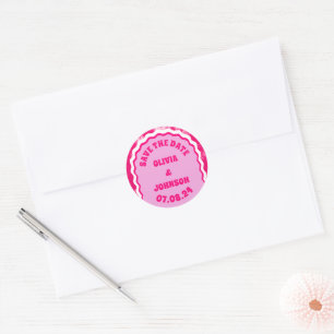 Vet Bruiloft Datum Bewaar de datum Roze Tie Dye Ronde Sticker
