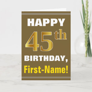 Vet, bruin, Faux Gold 45th Birthday met naam Kaart