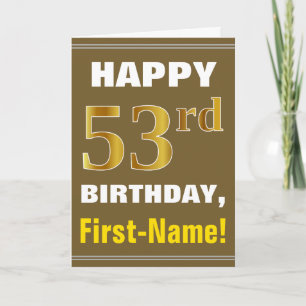 Vet, Bruin, Faux Gold 53e Verjaardag w / Naam Kaar Kaart