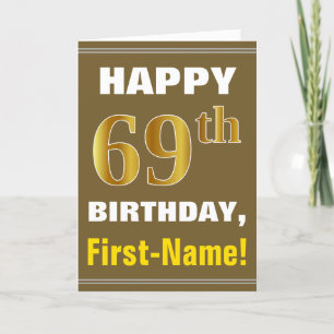 Vet, Bruin, Faux Gold 69e Verjaardag w / Naam Kaar Kaart