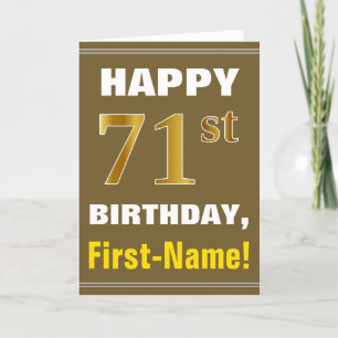 Vet, Bruin, Faux Gold 71st Verjaardag w / Naam Kaa Kaart