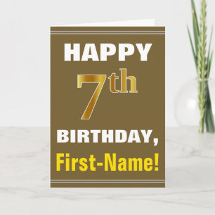 Vet, bruin, Faux Gold 7th Birthday met naam Kaart