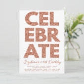 Vet CELEBRAAT Roos Gold Glitter Birthday Kaart (Staand voorkant)